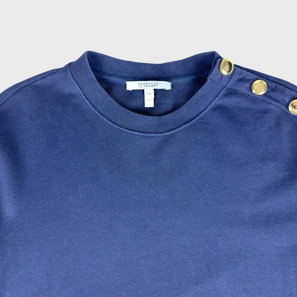 Derek Lam 10 Crosby Navy Dress with Gold Buttons on Shoulders - Picture 4 of 12